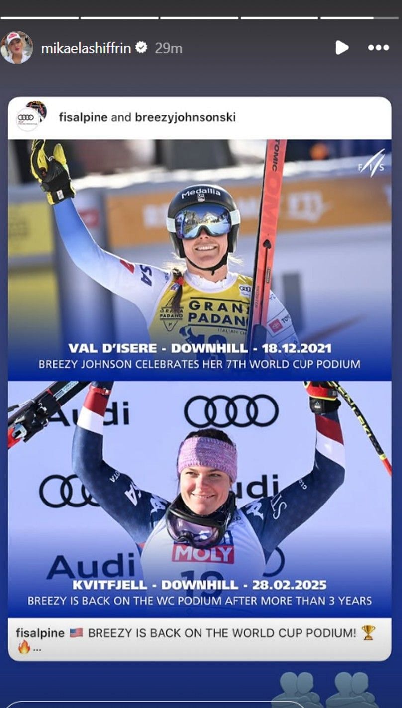 Mikaela Shiffrin's Instagram story